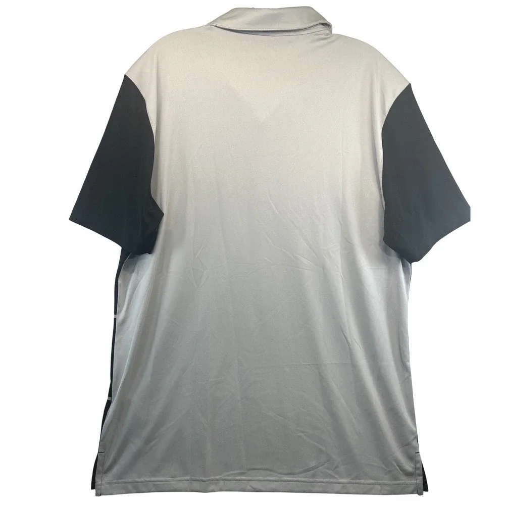 Adidas Golf Polo Shirt Mens Large Black Grey Striped Short Sleeve Performance